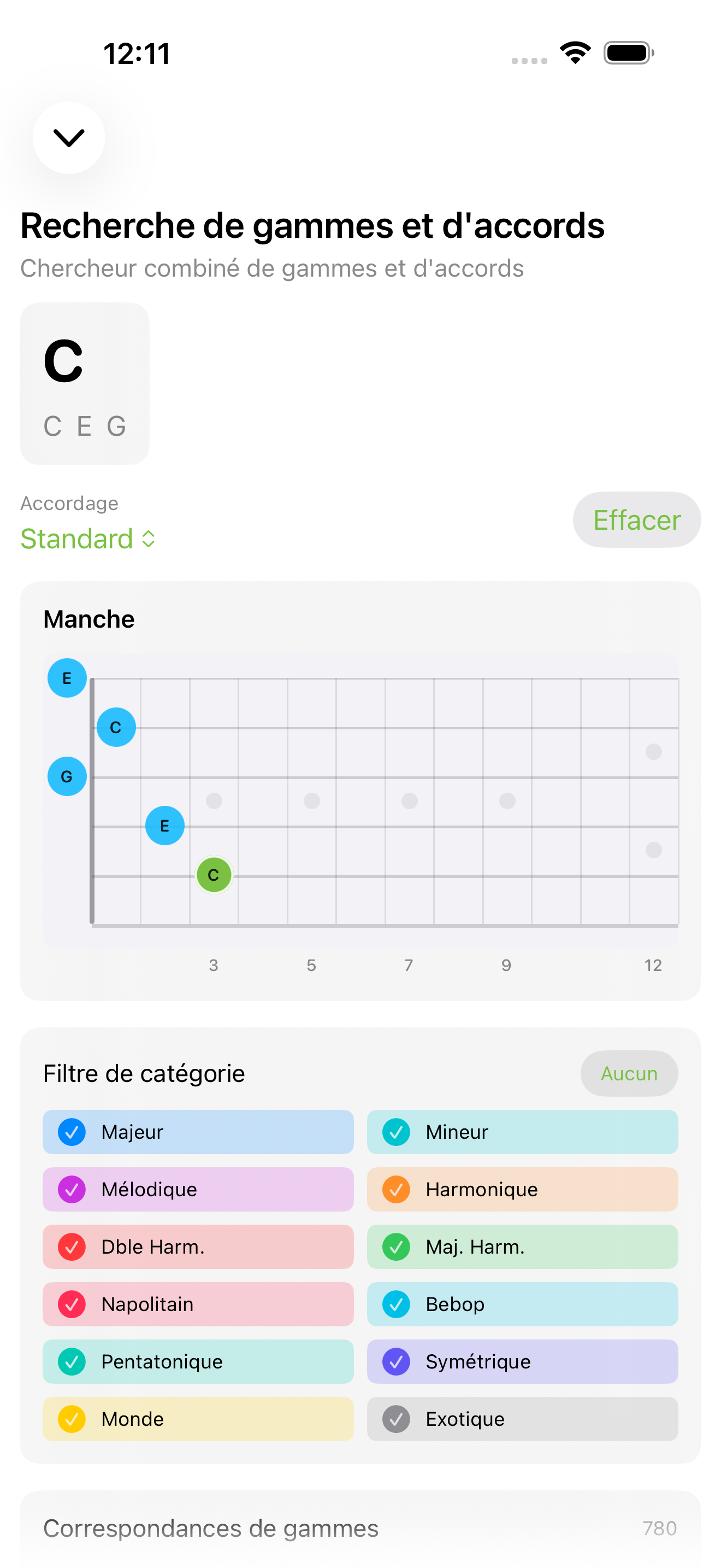 Préréglages d'accordage sur iPhone